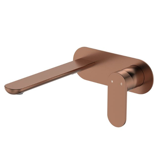 Fienza Empire Slim Basin/Bath Wall Mixer Set Oval Plate 200mm Brushed Copper