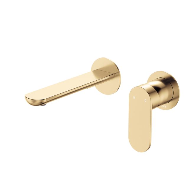 Fienza Empire Slim Basin/Bath Wall Mixer Set Round Plates 160mm Urban Brass