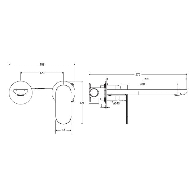 Fienza Empire Slim Basin/Bath Wall Mixer Set Round Plates 200mm Chrome