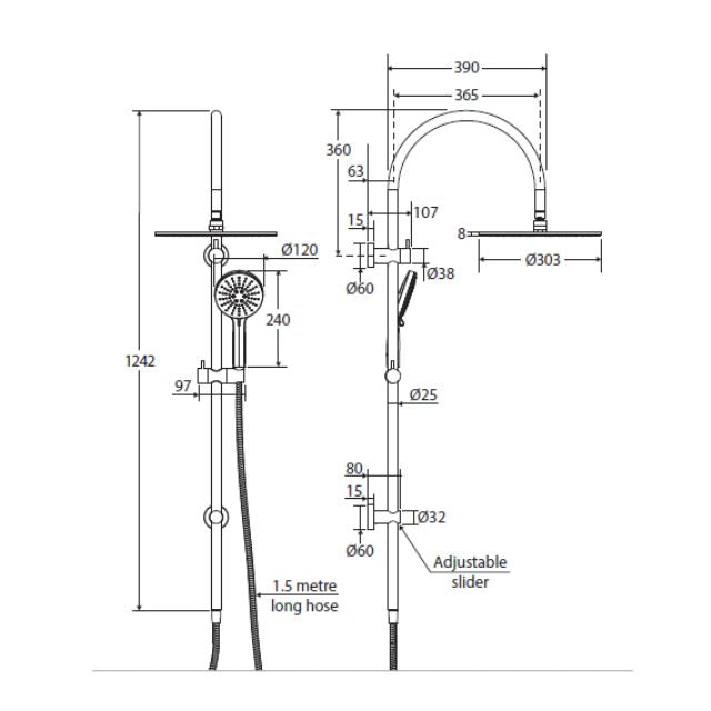 Fienza Empire Slim Curved Twin Shower Urban Brass