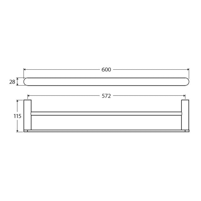 Fienza Empire Slim Double Towel Rail 600mm Matte Black