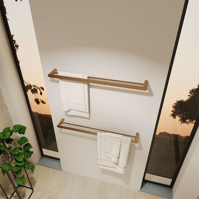 Fienza Empire Slim Double Towel Rail 800mm Brushed Copper