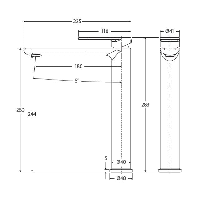 Fienza Empire Slim Tall Basin Mixer Cold Start Urban Brass
