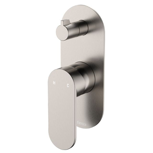 Fienza Empire Slim Wall Diverter Mixer Large Oval Plate Vertical Brushed Nickel