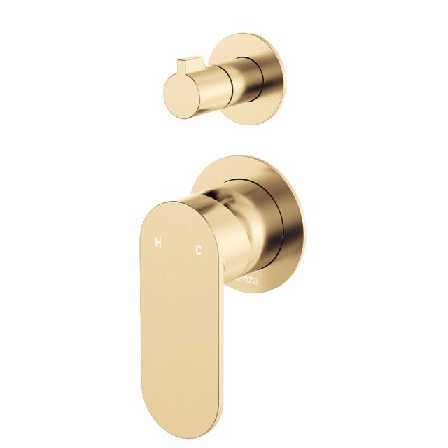 Fienza Empire Slim Wall Diverter Mixer Small Round Plates Vertical Urban Brass