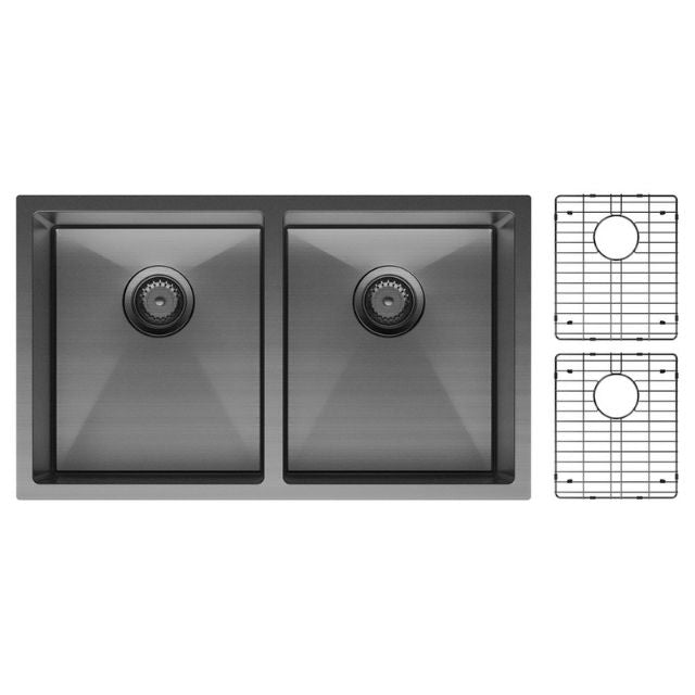 With Protector Fienza Hana Double Bowl Sink 27L-27L Carbon Metal Includes Sink Protect Top/Undermount 760X450X200mm 68403CM - The Blue Space