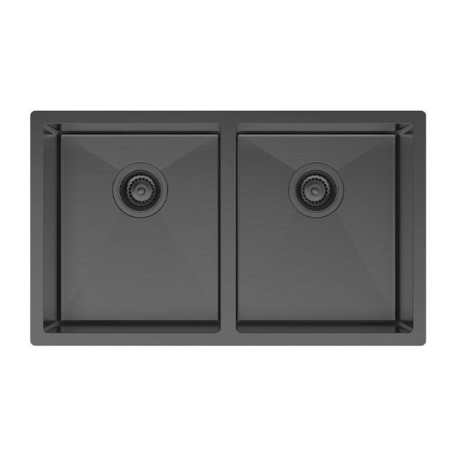 Fienza Hana Double Bowl Sink 27L-27L Carbon Metal Includes Sink Protect Top/Undermount 760X450X200mm 68403CM - The Blue Space