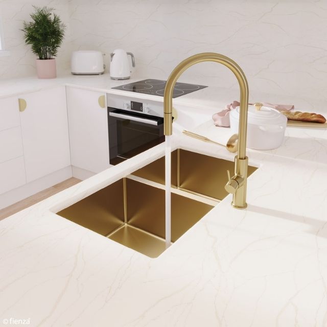Fienza Hana Double Bowl Sink 27L-27L Rugged Brass Includes Sink Protect Top/Undermount 760X450X200mm 68403RB - The Blue Space