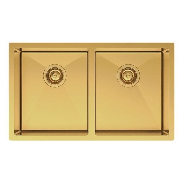 Fienza Hana Double Bowl Sink 27L-27L Rugged Brass Includes Sink Protect Top/Undermount 760X450X200mm 68403RB - The Blue Space
