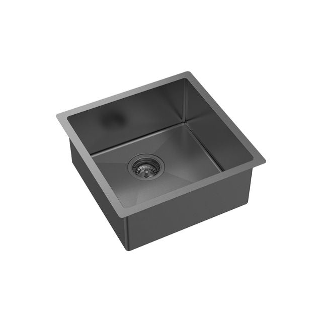 Angle Fienza Hana Single Bowl Sink 32L Carbon Metal Includes Sink Protect Top/Undermount 450X450X200mm 68401CM - The Blue Space