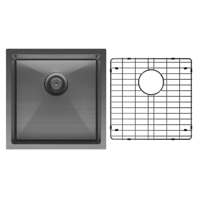 Fienza Hana Single Bowl Sink 32L Carbon Metal Includes Sink Protect Top/Undermount 450X450X200mm