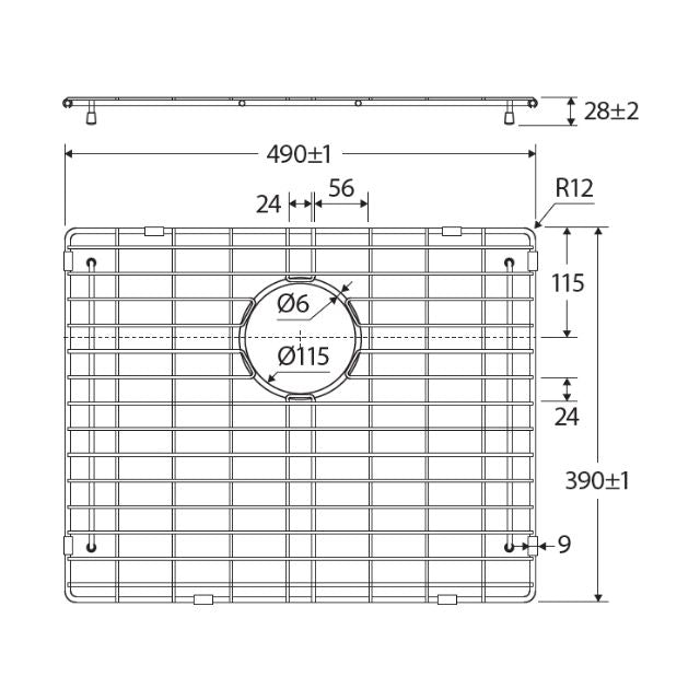 Technical Drawing Fienza Hana Sink Protector 40L Stainless Steel 490X390X5mm A25 - The Blue Space