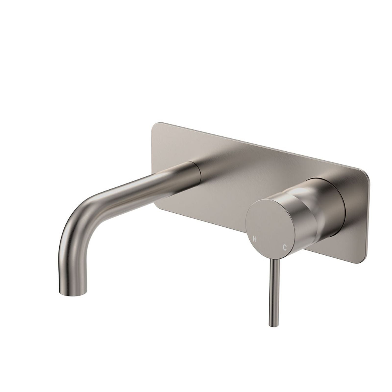 Fienza Kaya Basin/Bath Wall Mixer Set Rectangular Plate 130mm Outlet Brushed Nickel 228106BN-130-LF - The Blue Space