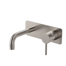 Fienza Kaya Basin/Bath Wall Mixer Set Rectangular Plate 130mm Outlet Brushed Nickel 228106BN-130-LF - The Blue Space