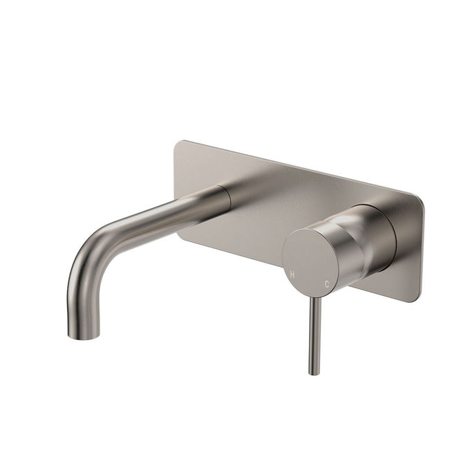 Fienza Kaya Basin/Bath Wall Mixer Set Rectangular Plate 130mm Outlet Brushed Nickel 228106BN-130-LF - The Blue Space