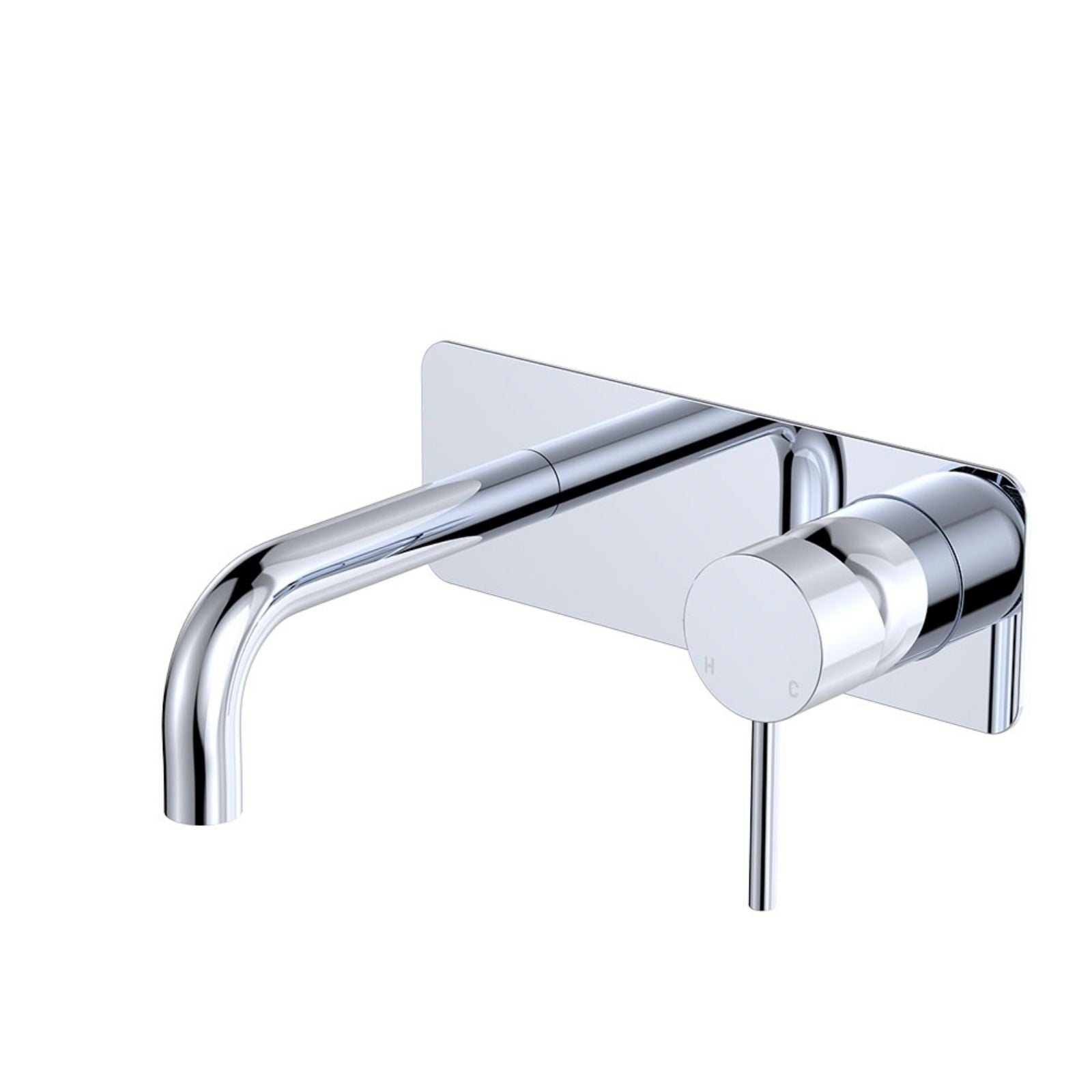 Fienza Kaya Basin/Bath Wall Mixer Set Rectangular Plate 130mm Outlet Chrome 228106-130-LF - The Blue Space