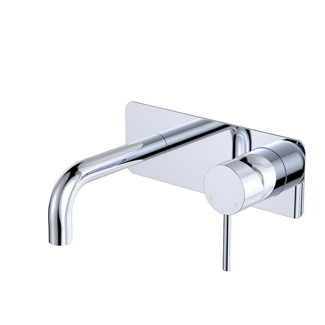 Fienza Kaya Basin/Bath Wall Mixer Set Rectangular Plate 130mm Outlet Chrome 228106-130-LF - The Blue Space