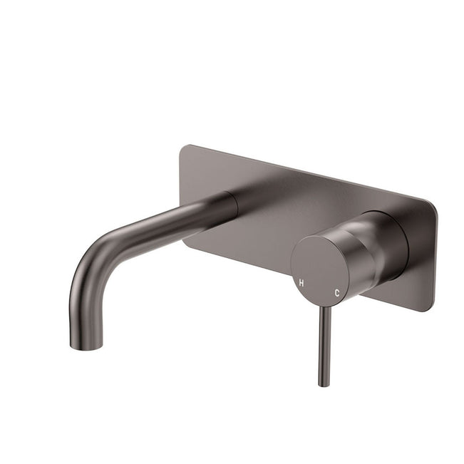 Fienza Kaya Basin/Bath Wall Mixer Set Rectangular Plate 130mm Outlet Gun Metal 228106GM-130-LF - The Blue Space