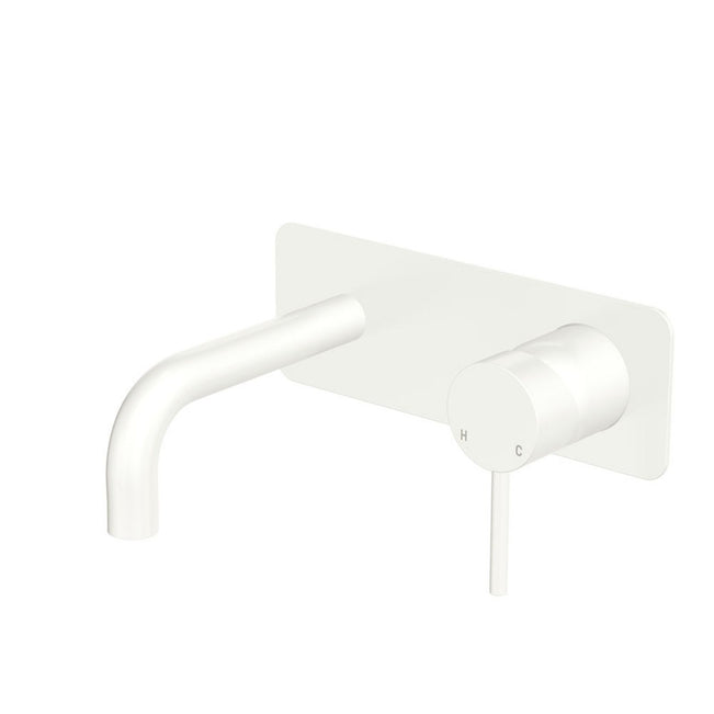 Fienza Kaya Basin/Bath Wall Mixer Set Rectangular Plate 130mm Outlet Matte White 228106MW-130-LF - The Blue Space