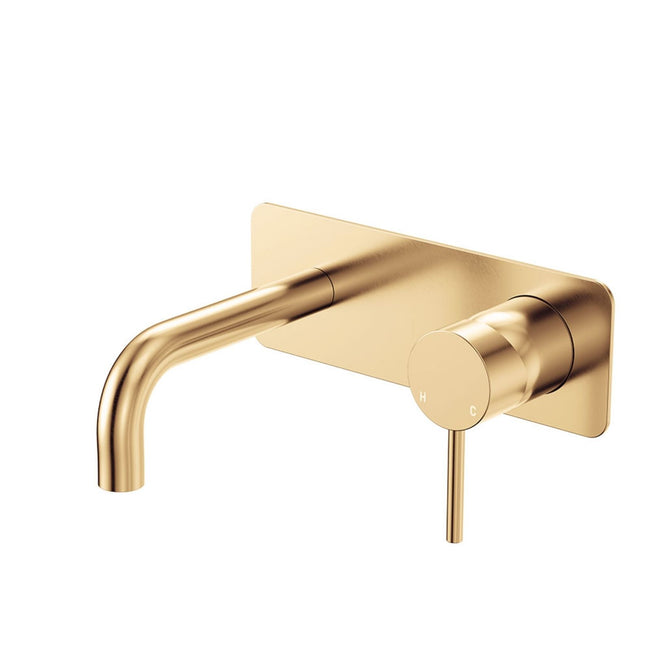 Fienza Kaya Basin/Bath Wall Mixer Set Rectangular Plate 130mm Outlet Urban Brass 228106UB-130-LF - The Blue Space