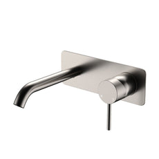 Fienza Kaya Basin/Bath Wall Mixer Set Rectangular Plate 160mm Outlet Brushed Nickel 228106BN-LF - The Blue Space
