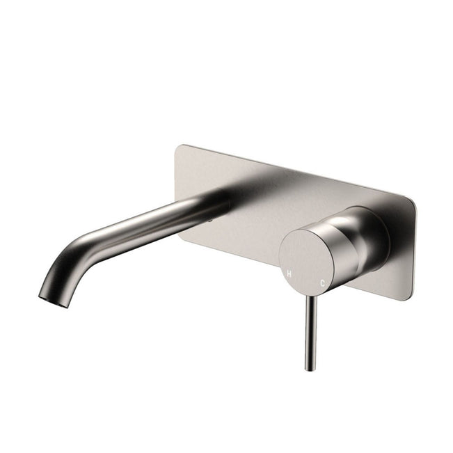 Fienza Kaya Basin/Bath Wall Mixer Set Rectangular Plate 160mm Outlet Brushed Nickel 228106BN-LF - The Blue Space