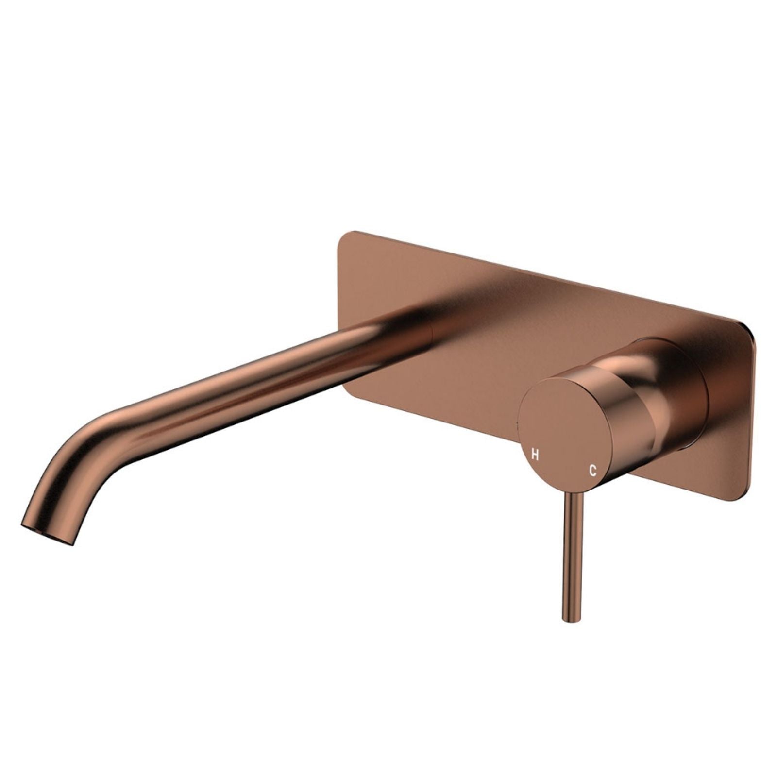 Fienza Kaya Basin/Bath Wall Mixer Set Rectangular Plate 200mm Outlet Brushed Copper 228106CO-200-LF - The Blue Space