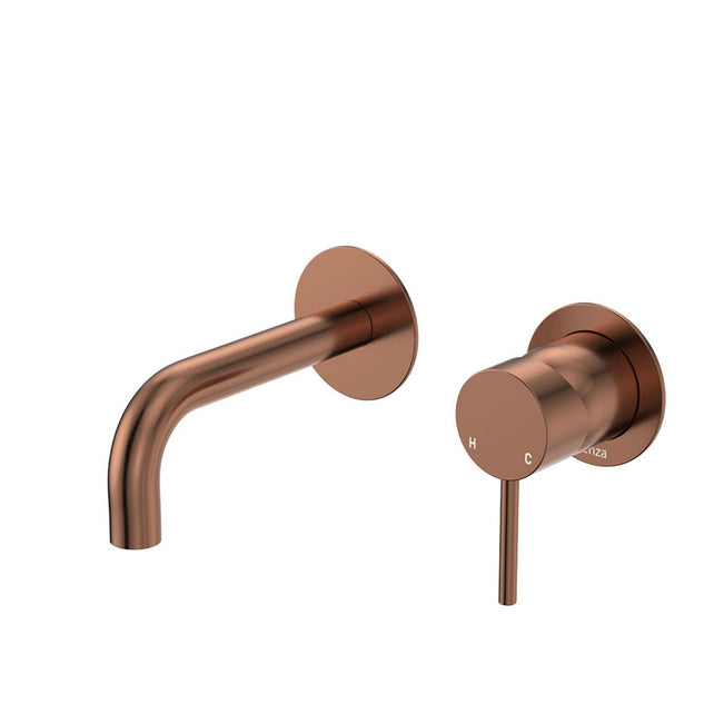 Fienza Kaya Basin/Bath Wall Mixer Set Round Plates 130mm Outlet Brushed Copper 228104CO-130-LF - The Blue Space