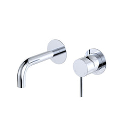 Fienza Kaya Basin/Bath Wall Mixer Set Round Plates 130mm Outlet Chrome 228104-130-LF - The Blue Space