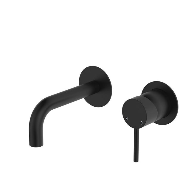 Fienza Kaya Basin/Bath Wall Mixer Set Round Plates 130mm Outlet Matte Black 228104B-130-LF - The Blue Space