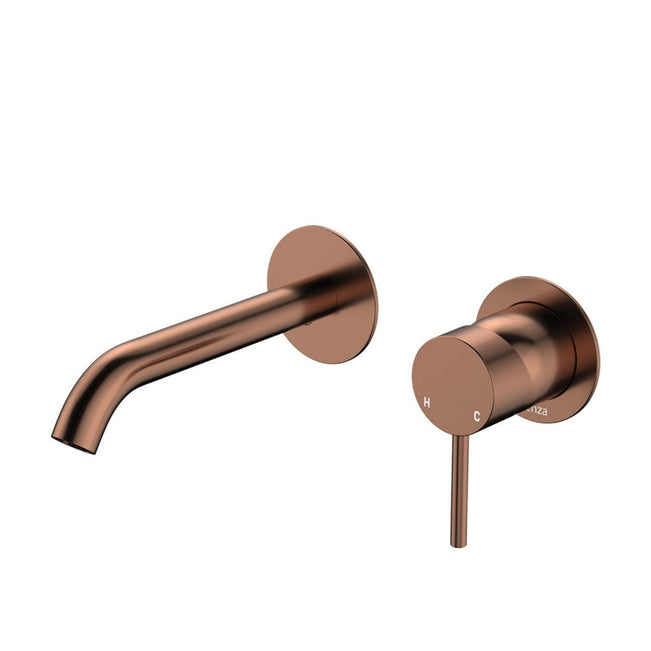 Fienza Kaya Basin/Bath Wall Mixer Set Round Plates 160mm Outlet Brushed Copper 228104CO-LF - The Blue Space
