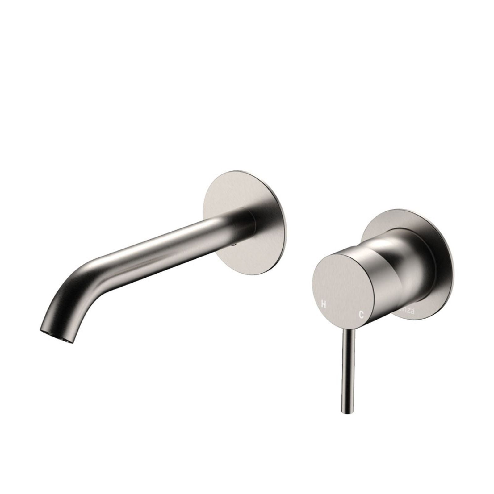 Fienza Kaya Basin/Bath Wall Mixer Set Round Plates 160mm Outlet Brushed Nickel 228104BN-LF - The Blue Space