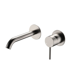 Fienza Kaya Basin/Bath Wall Mixer Set Round Plates 160mm Outlet Brushed Nickel 228104BN-LF - The Blue Space