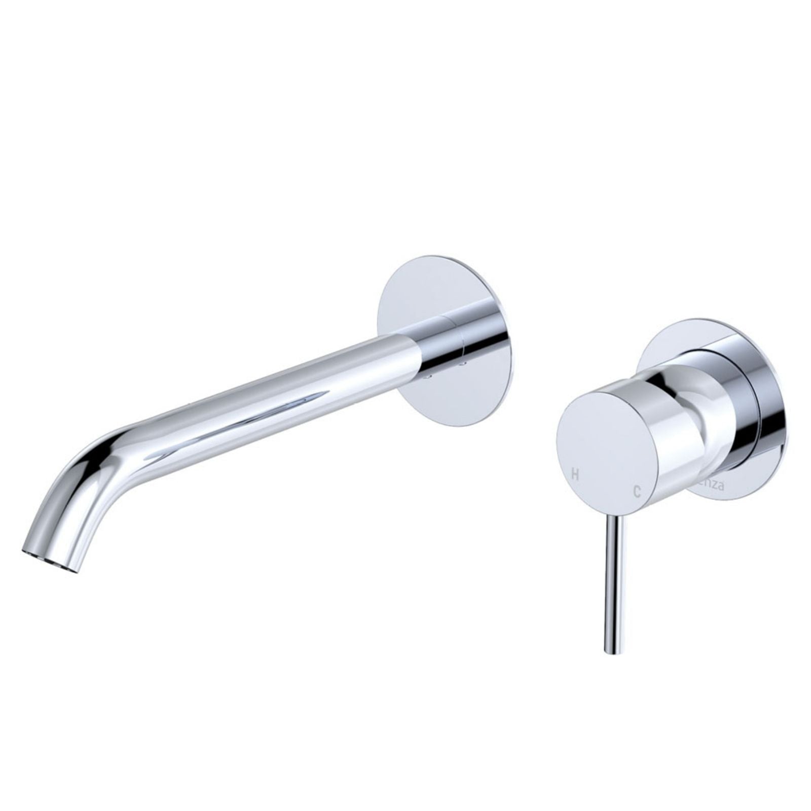 Fienza Kaya Basin/Bath Wall Mixer Set Round Plates 200mm Outlet Chrome 228104-200-LF - The Blue Space