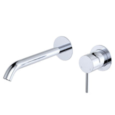 Fienza Kaya Basin/Bath Wall Mixer Set Round Plates 200mm Outlet Chrome 228104-200-LF - The Blue Space