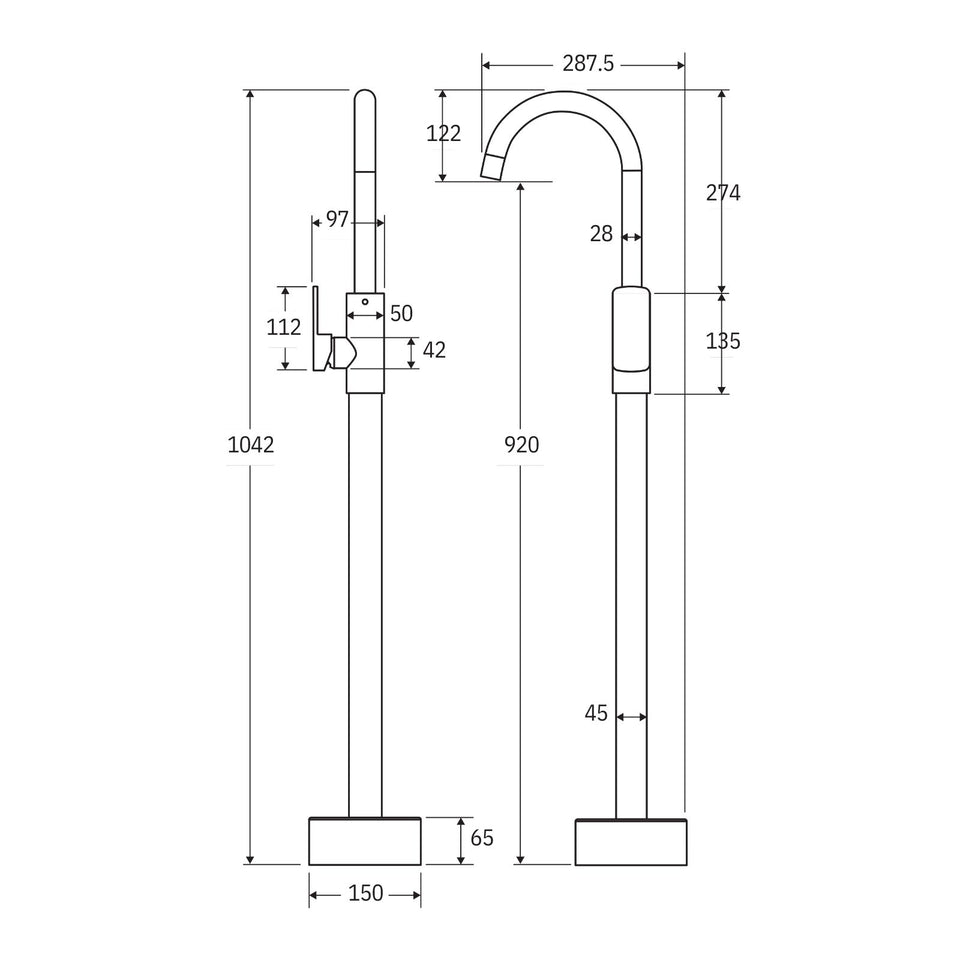 Fienza Kaya Floor Mounted Mixer Urban Brass