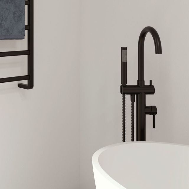 Buy Fienza Kaya Floor Mounted Bath Mixer With Hand Shower Matte Black 213113B - The Blue Space