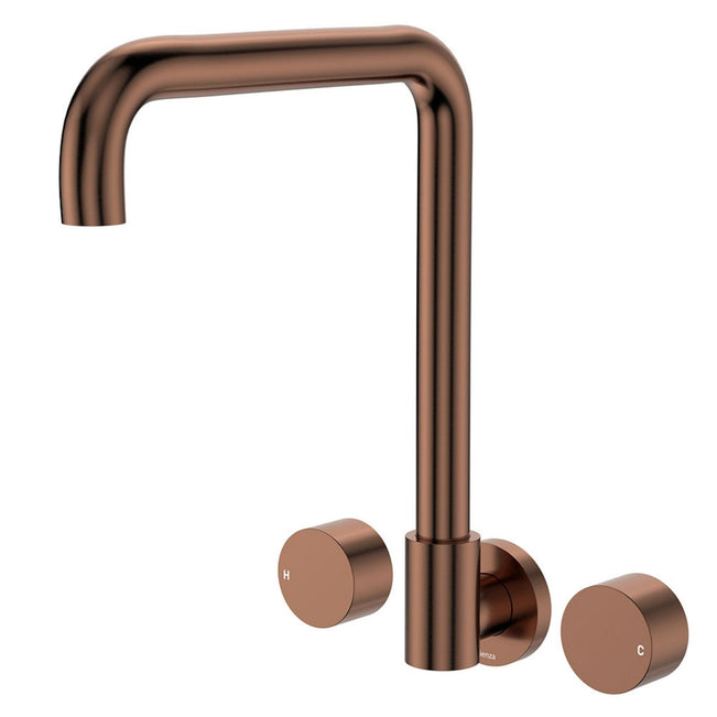 Fienza Kaya Round Taps Squareline Wall Outlet Set Brushed Copper 338105CO-LF - The Blue Space