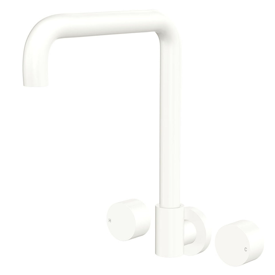 Fienza Kaya Round Taps Squareline Wall Outlet Set Matte White