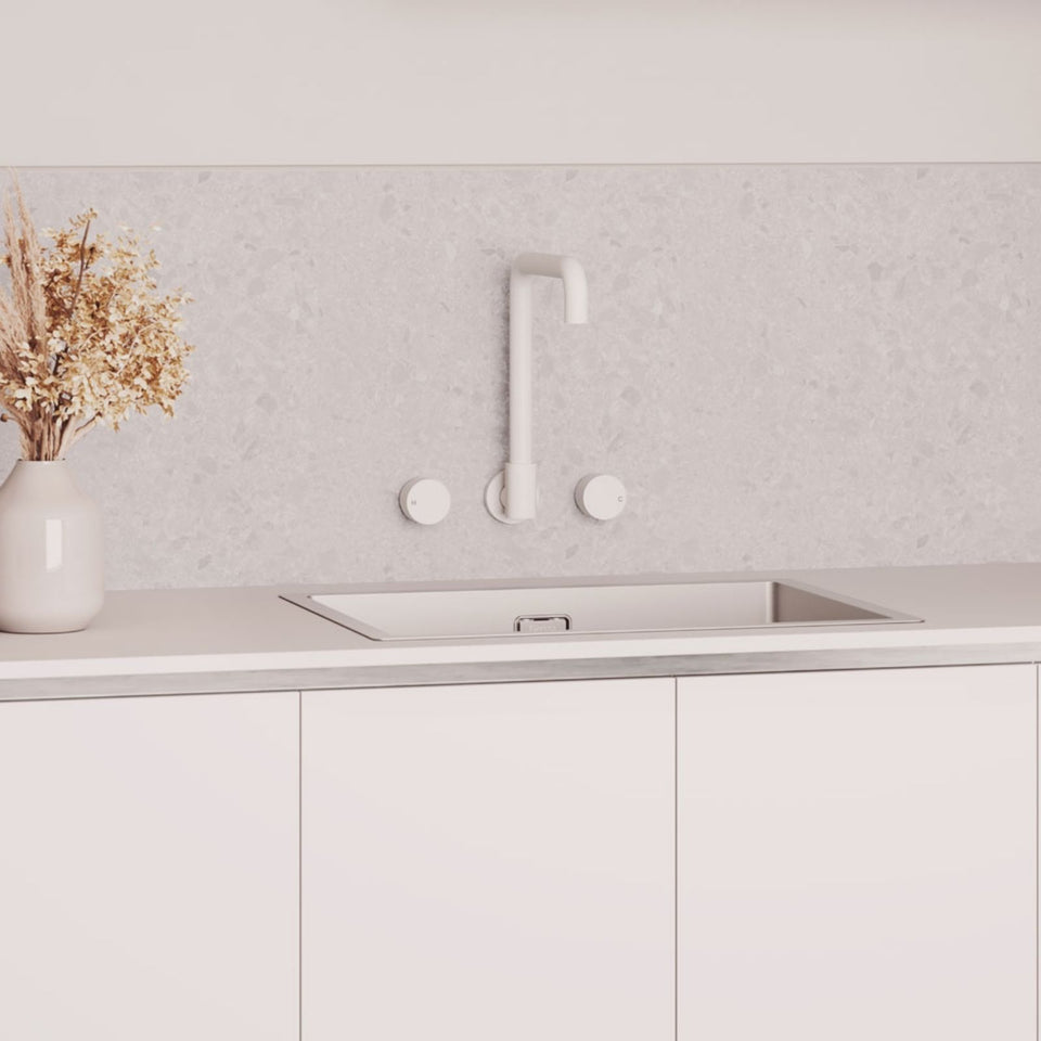 Fienza Kaya Round Taps Squareline Wall Outlet Set Matte White