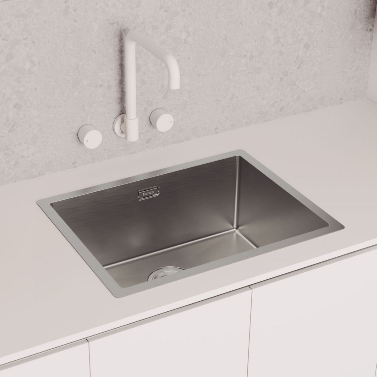 Lifestyle 2 Fienza Kaya Round Taps Squareline Wall Outlet Set Matte White 338105MW-LF - The Blue Space