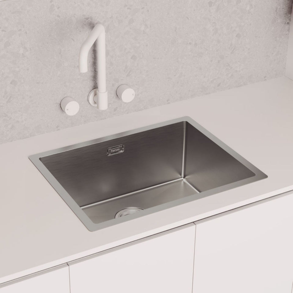 Fienza Kaya Round Taps Squareline Wall Outlet Set Matte White