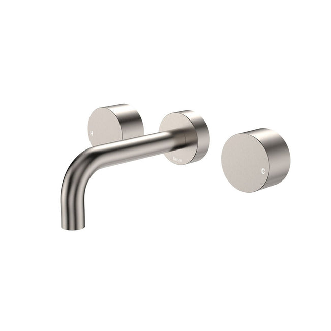 Fienza Kaya Round Taps Wall Basin/Bath 130mm Outlet Set Brushed Nickel 338102BN-130-LF - The Blue Space