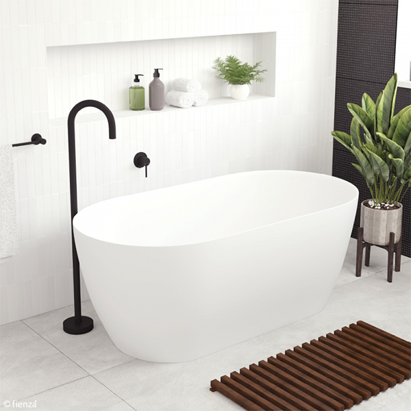 Fienza Kaya Slim Wall Matte White Stone Bath 1500mm - Image 1