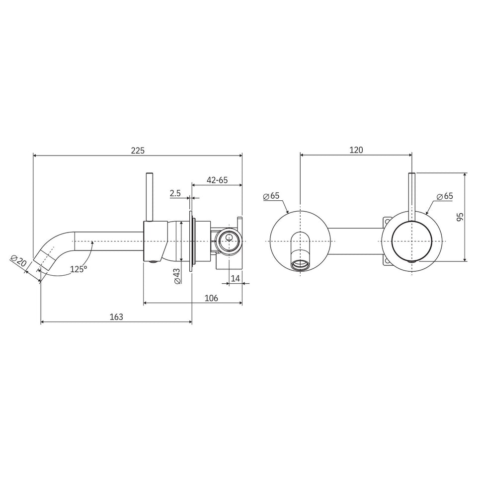 Fienza Kaya Up Basin/Bath Mixer 160mm Set Round Brushed Nickel