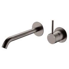 Fienza Kaya Up Basin/Bath Wall Mixer Set Round Plates 200mm Outlet Gun Metal 228118GM-200-LF - The Blue Space