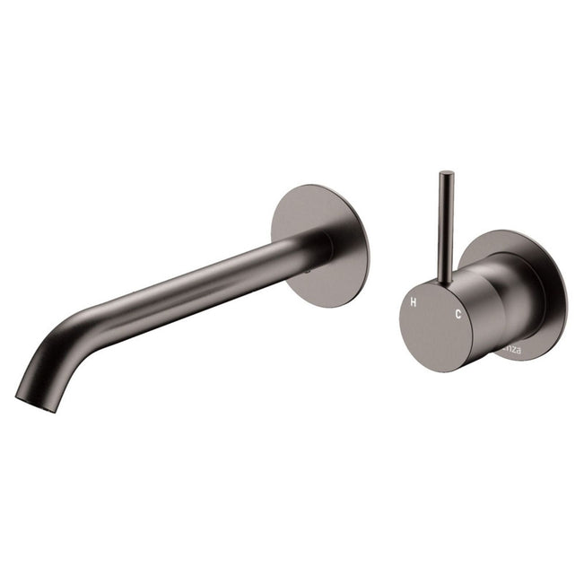 Fienza Kaya Up Basin/Bath Wall Mixer Set Round Plates 200mm Outlet Gun Metal 228118GM-200-LF - The Blue Space