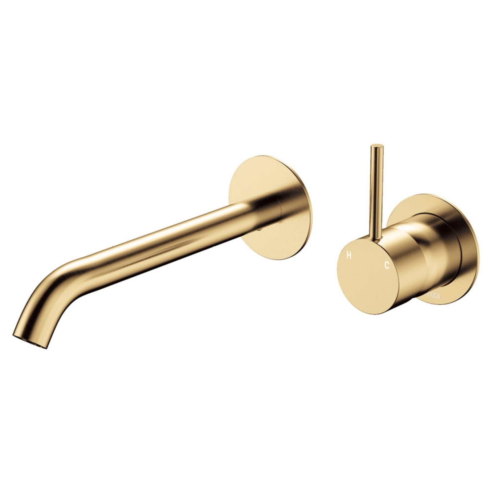 Fienza Kaya Up Basin/Bath Wall Mixer Set Round Plates 200mm Outlet Urban Brass 228118UB-200-LF - The Blue Space