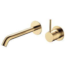 Fienza Kaya Up Basin/Bath Wall Mixer Set Round Plates 200mm Outlet Urban Brass 228118UB-200-LF - The Blue Space