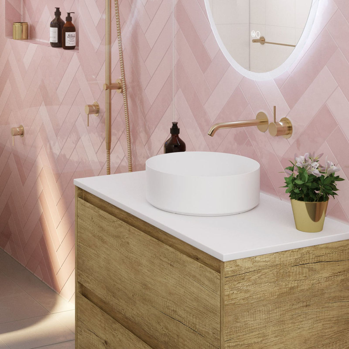 Lifestyle Fienza Kaya Up Basin/Bath Wall Mixer Set Round Plates 200mm Outlet Urban Brass 228118UB-200-LF - The Blue Space